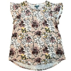 Fleur Bleue Floral Women's Top Flutter Sleeves Size Small